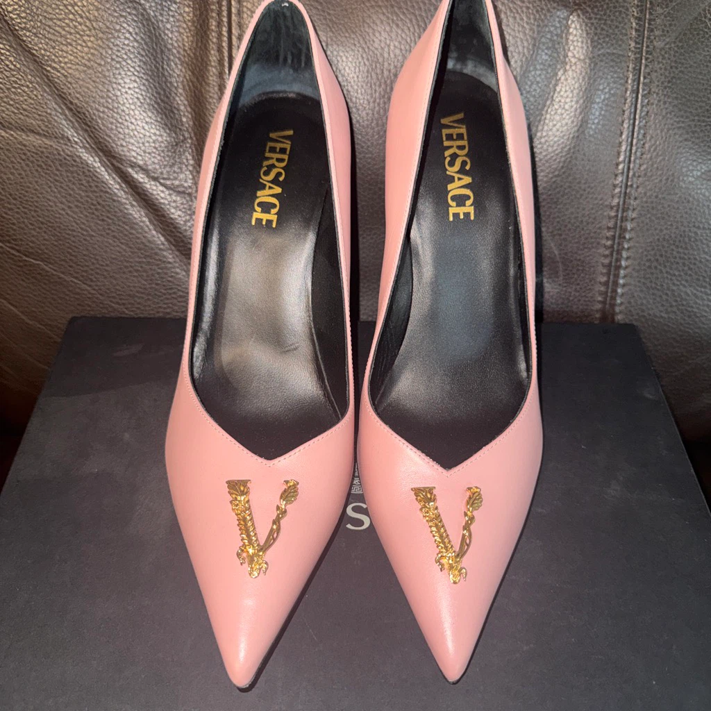 Versace Pink Leather Medusa Pumps Heels - photo 2