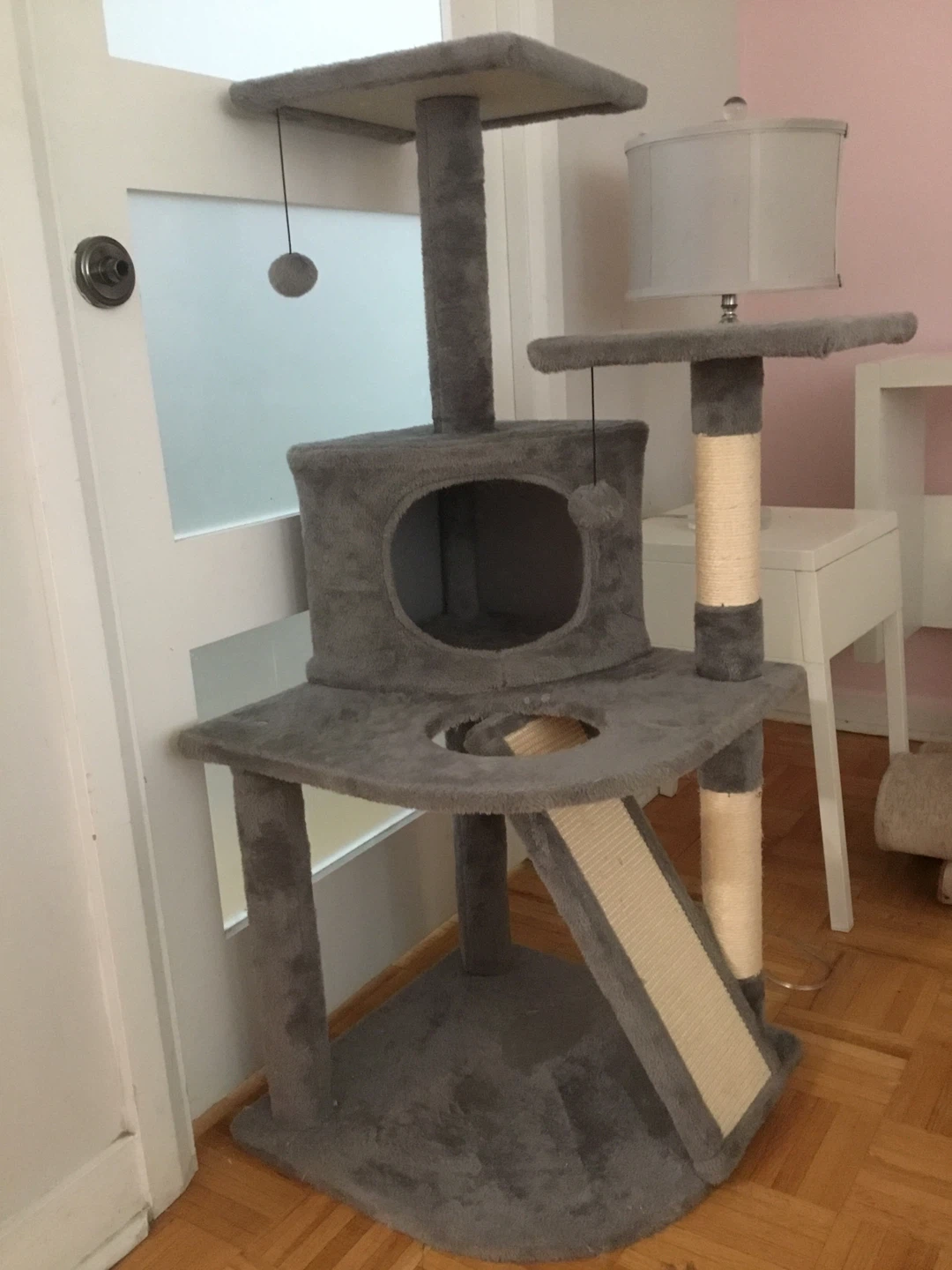 Grey Multi-Level Cat Tree with Condo and Scratching Posts