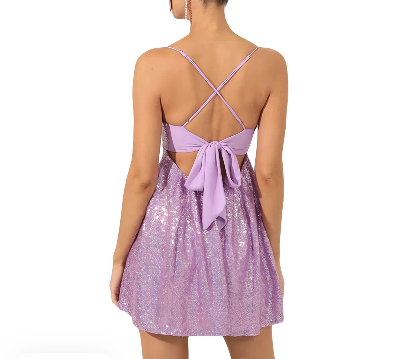 Purple Sequin Mini Dress with Tie Back - photo 3