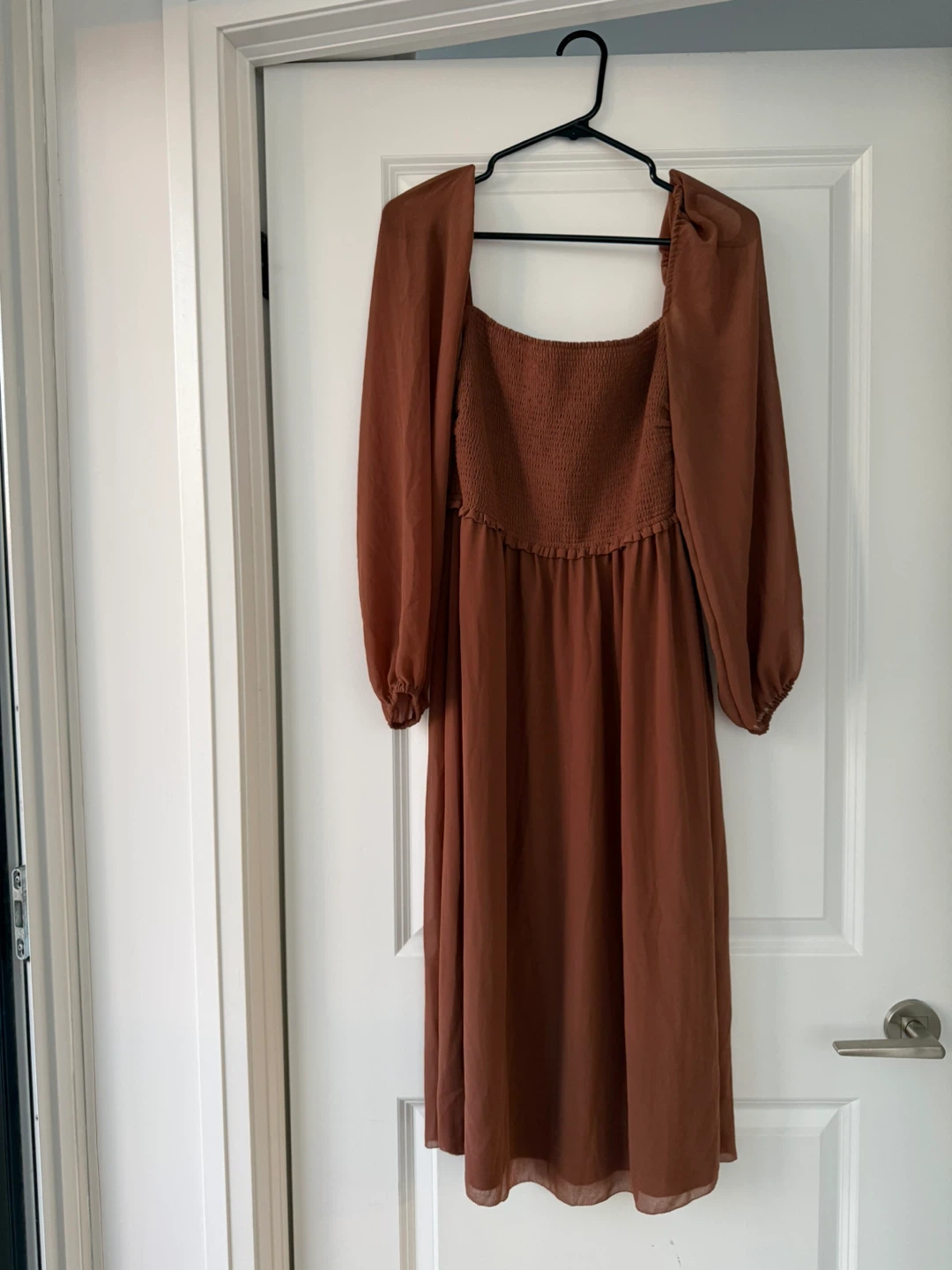 Wilfred Brown Long Sleeve Square Neck Smocked Dress