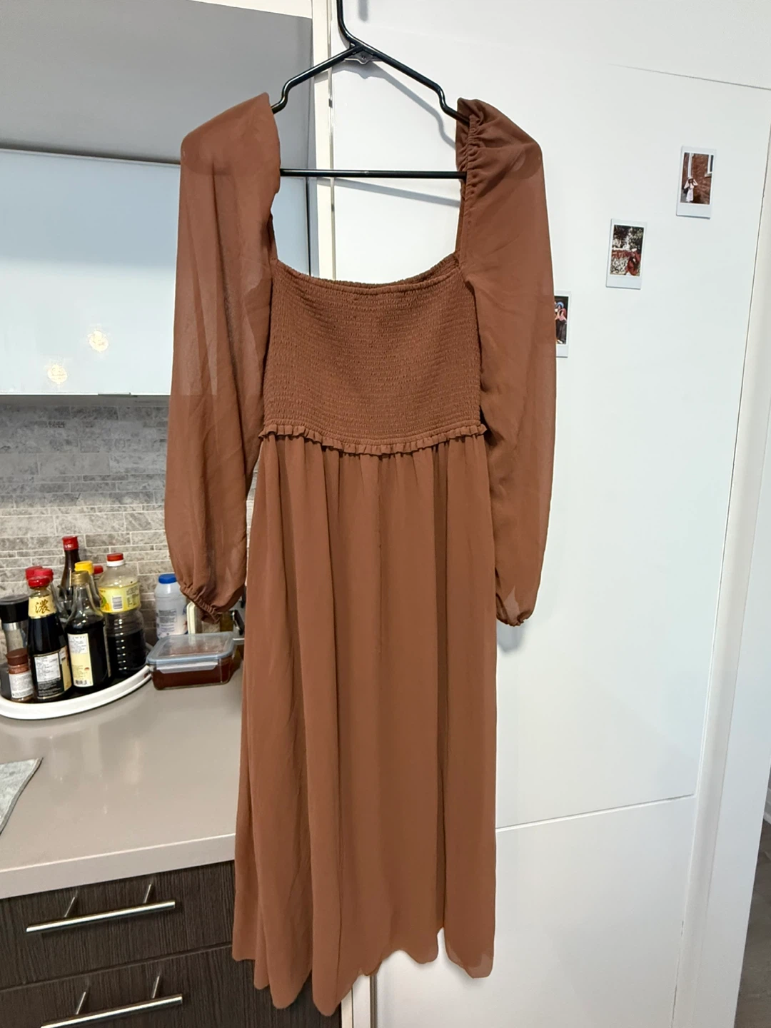 Wilfred Brown Long Sleeve Square Neck Smocked Dress - photo 2