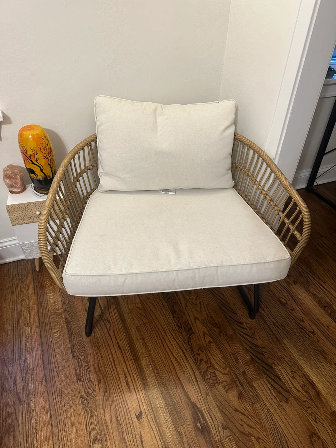 Wicker Accent Chair with Cream Cushions