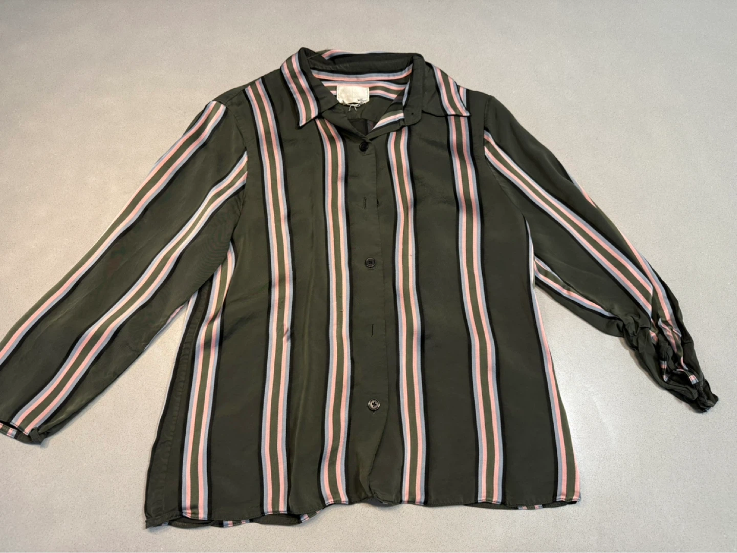 Olive Green Striped Button-Up Shirt
