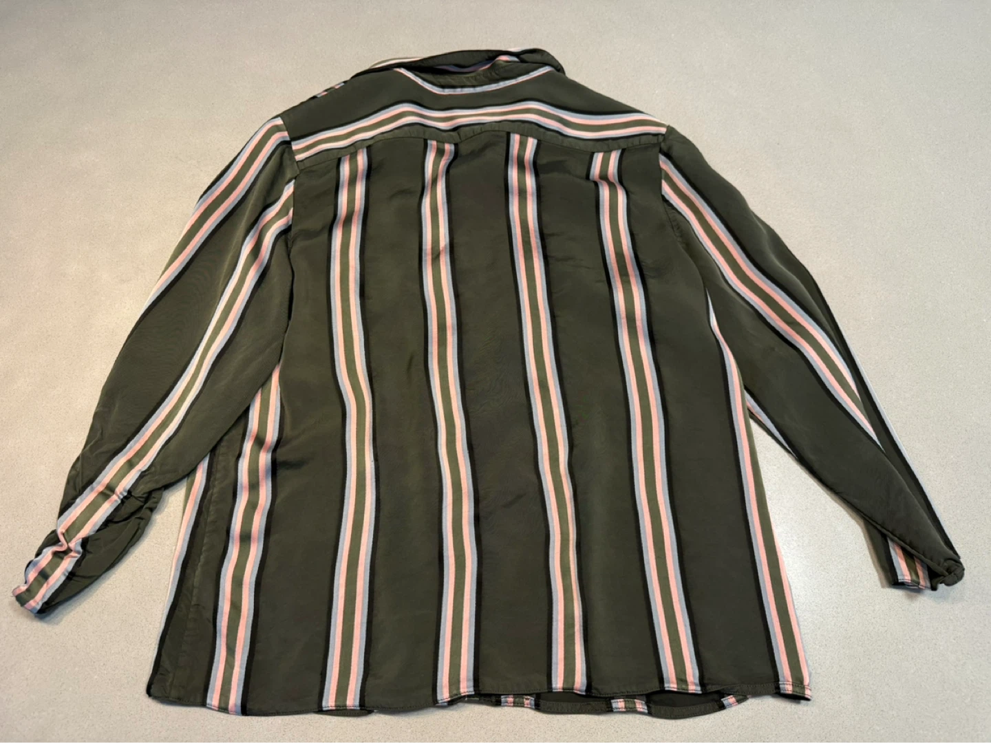 Olive Green Striped Button-Up Shirt - photo 2