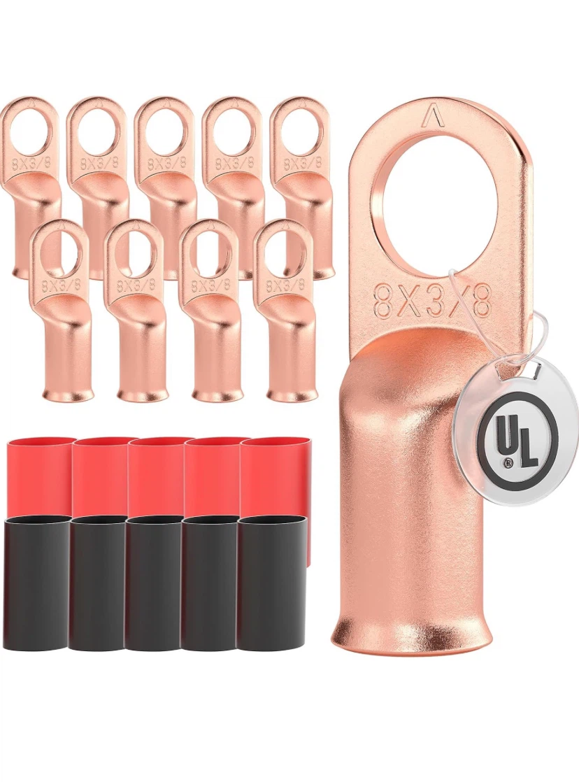 AIRIC Heavy Duty Copper Cable Lugs - 8AWG Stud 3/8" - 10 PCS
