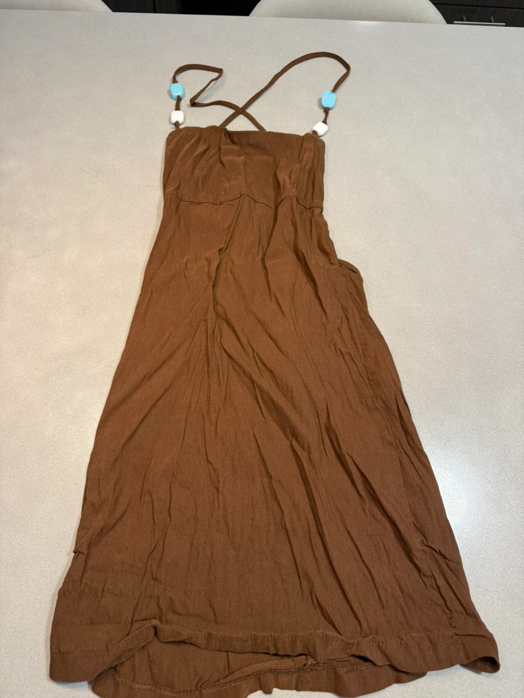 Brown Sundress with Beaded Straps