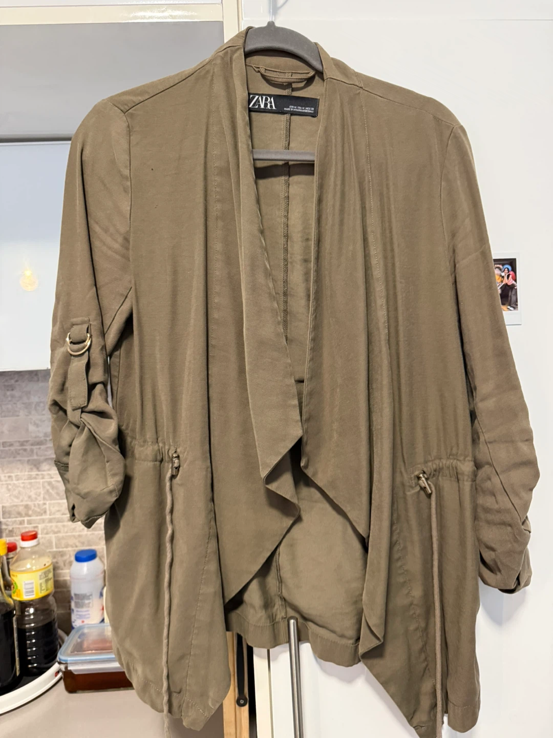 ZARA Khaki Drape Front Utility Jacket