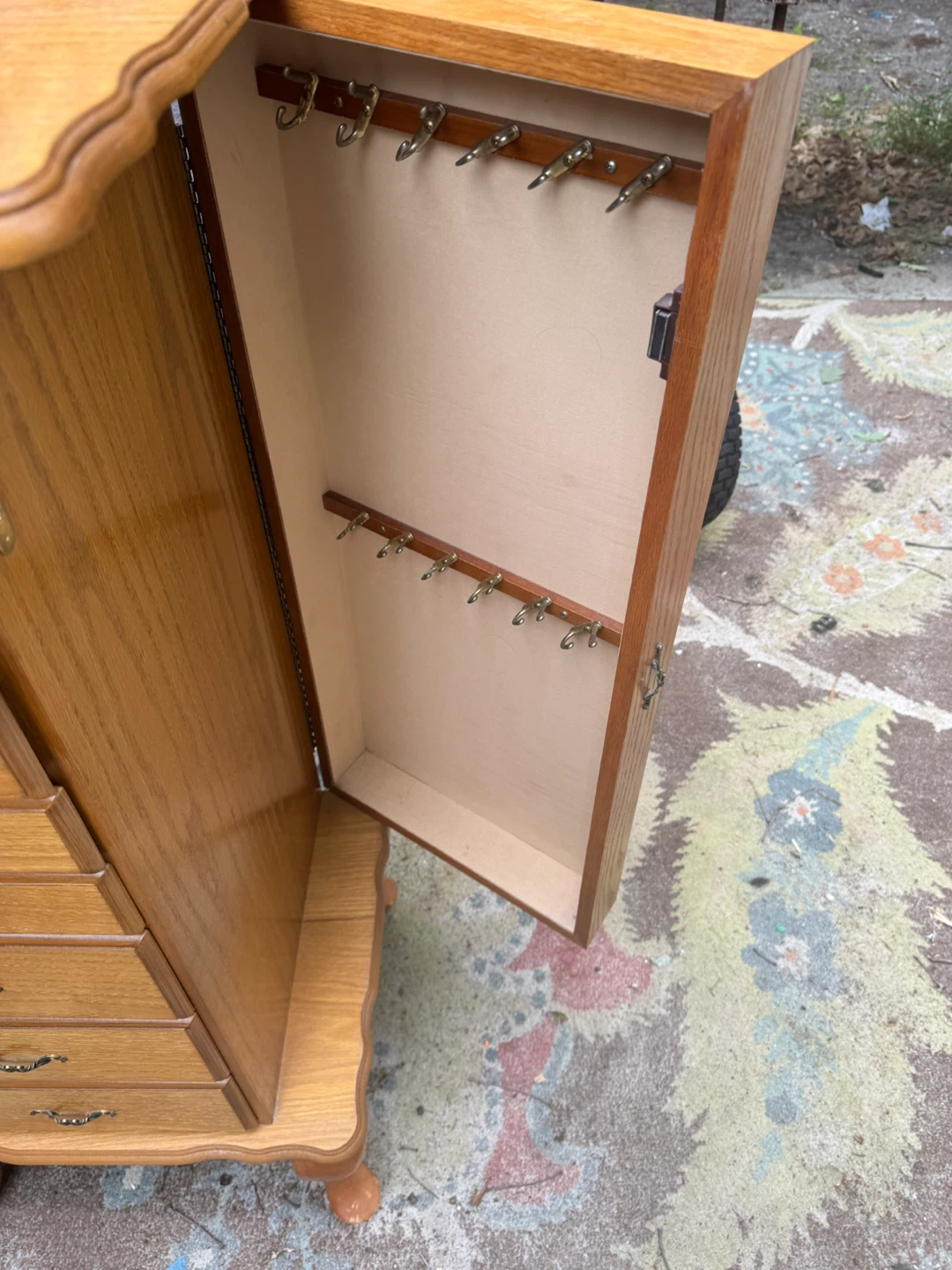 Wooden Jewelry Armoire with Drawers and Necklace Hooks - photo 5