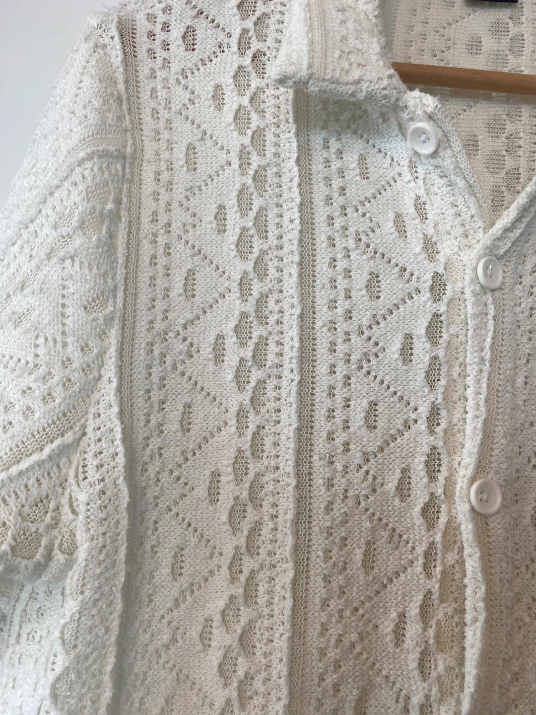 KOMAR White Crochet Knit Button-Up Shirt - Size L - photo 3