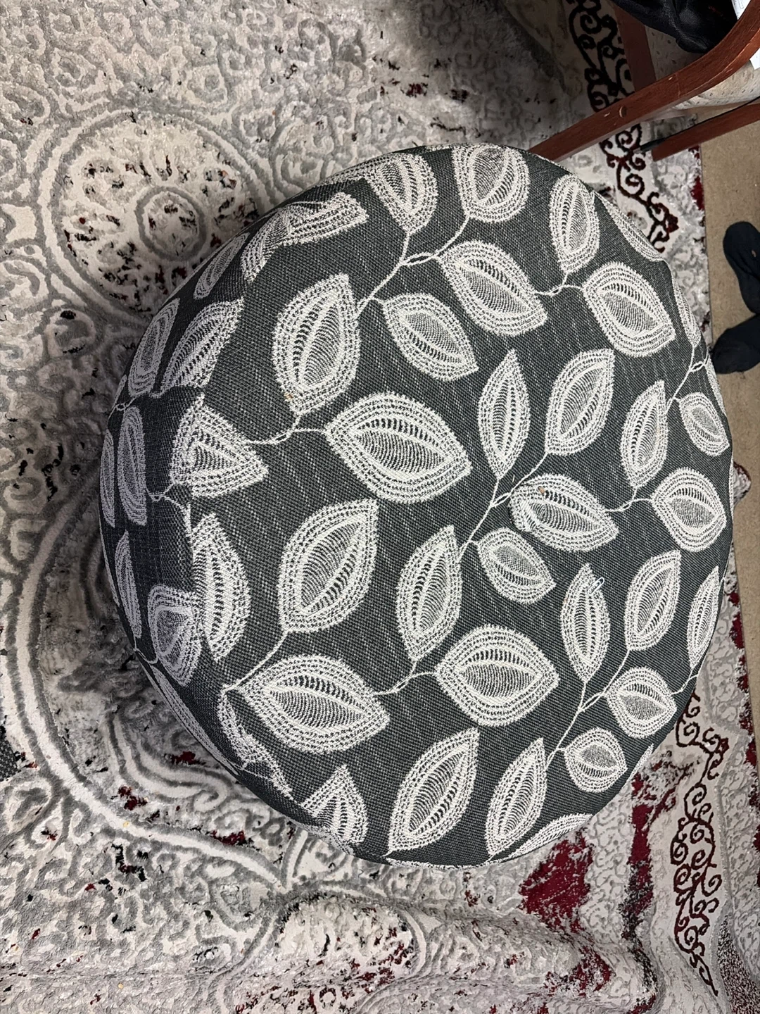 Round Leaf Print Ottoman