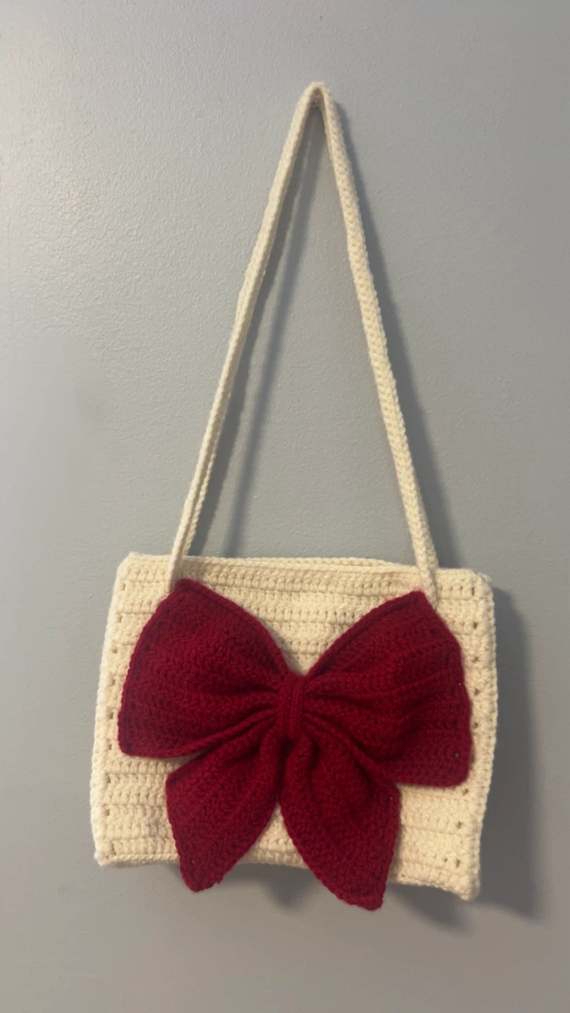 Handmade Crochet Bag with Red Bow