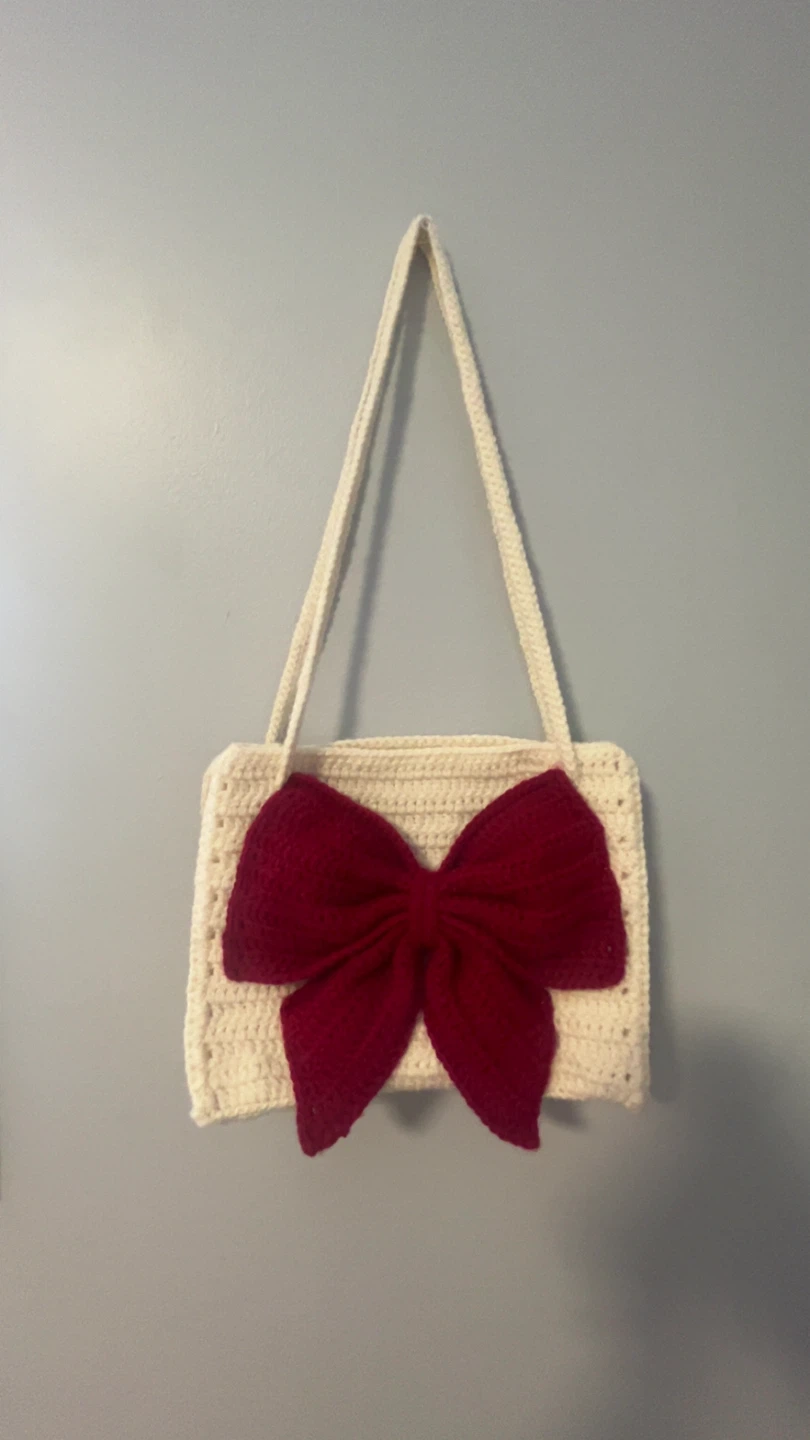 Handmade Crochet Bag with Red Bow - photo 3