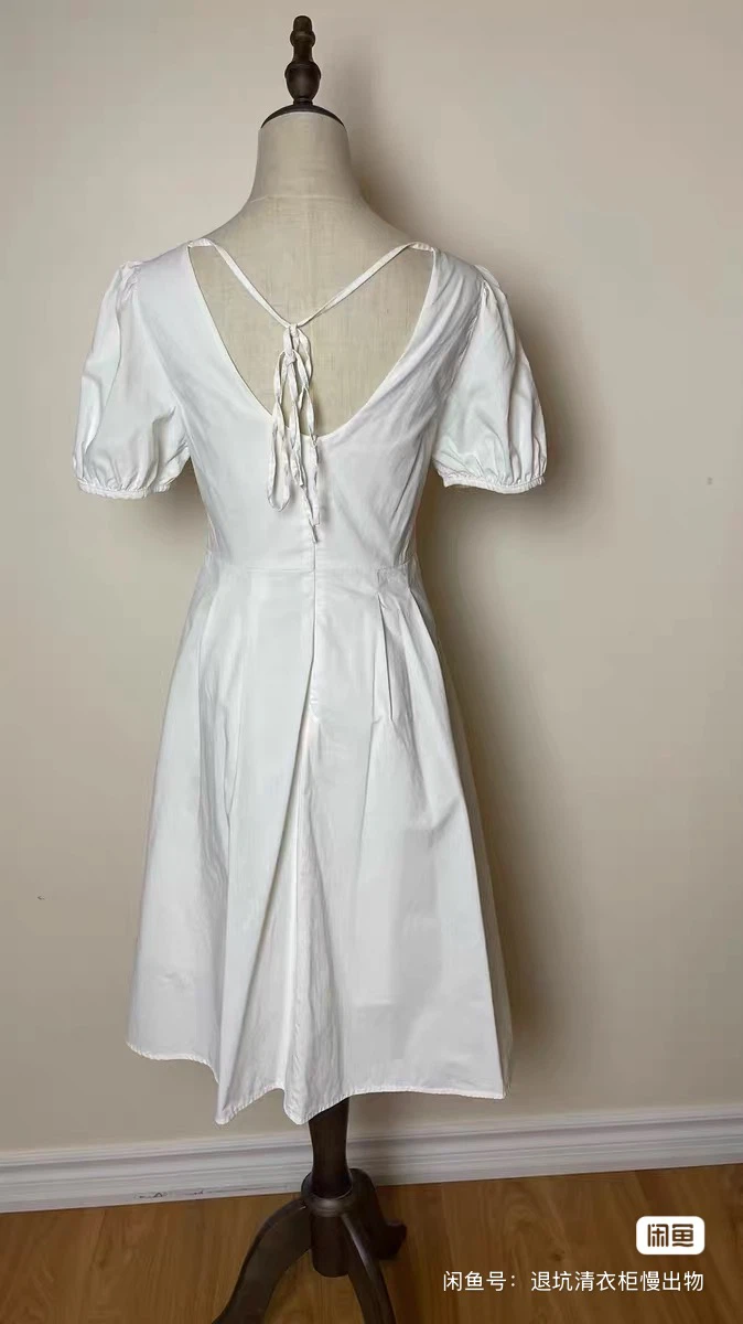 White Puff Sleeve Button-Front Dress - photo 2