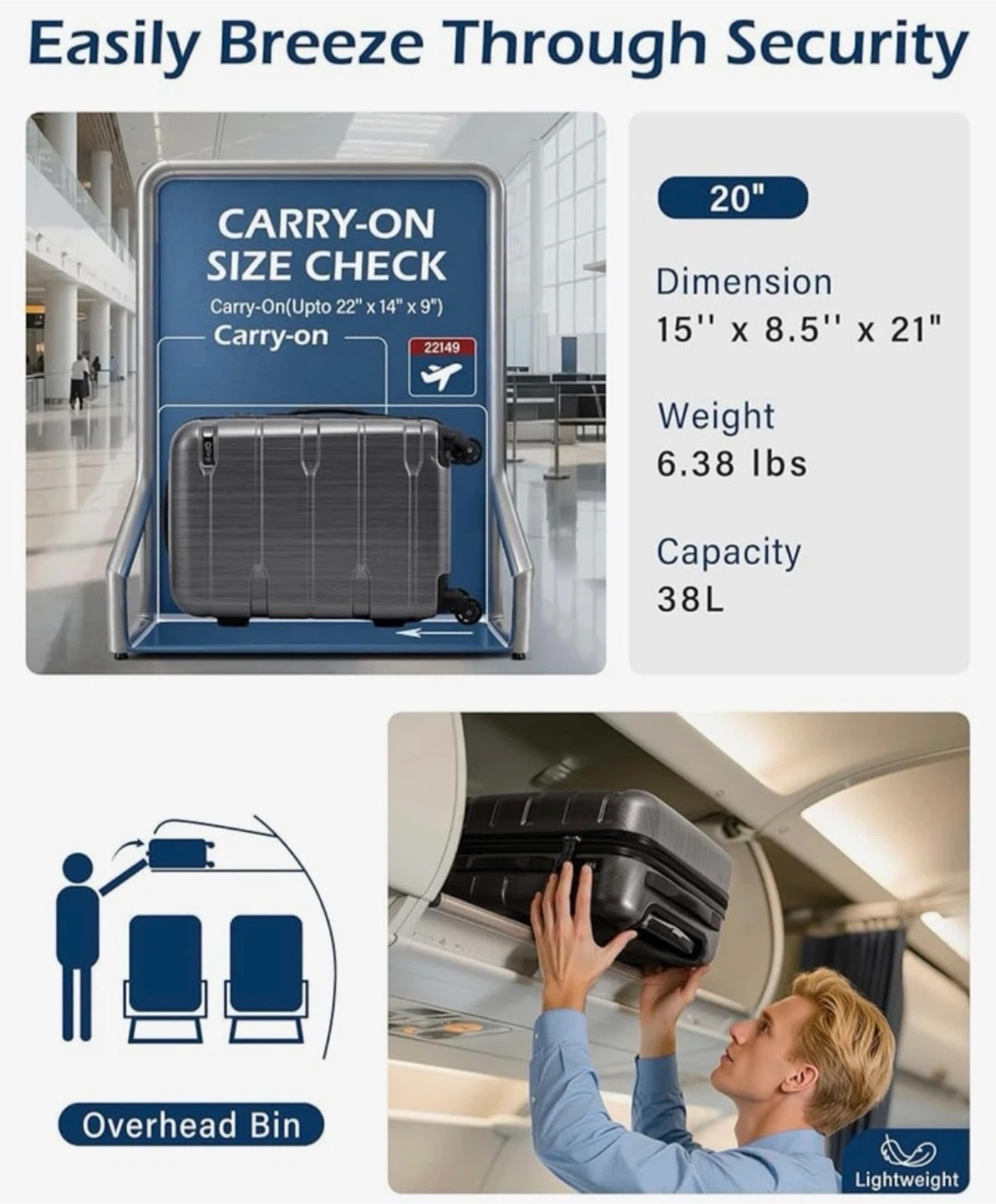 Coolife Carry On Luggage - Lightweight - Spinner Wheels - photo 2