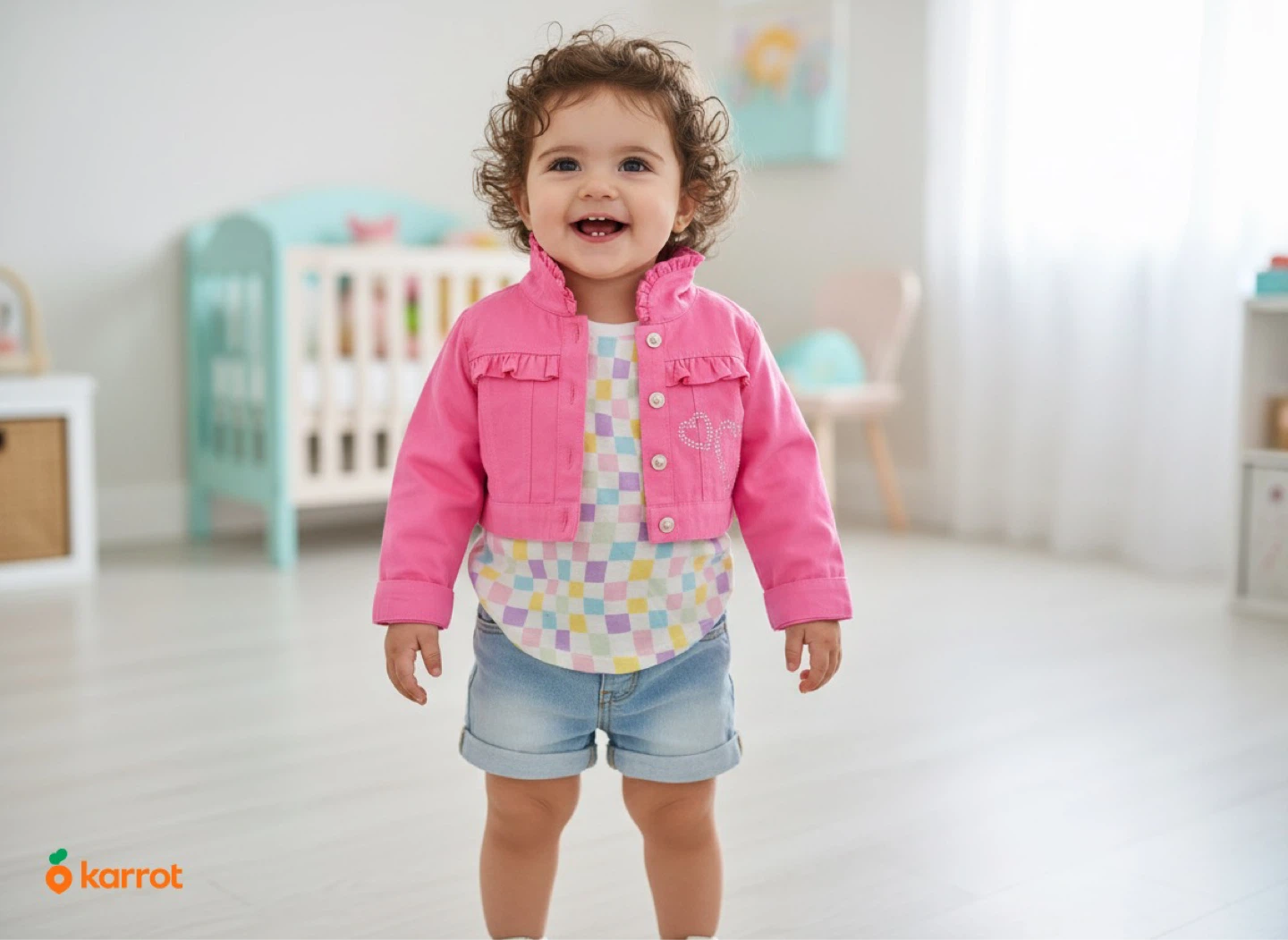 Girls' Pink Cropped Jacket with Hearts