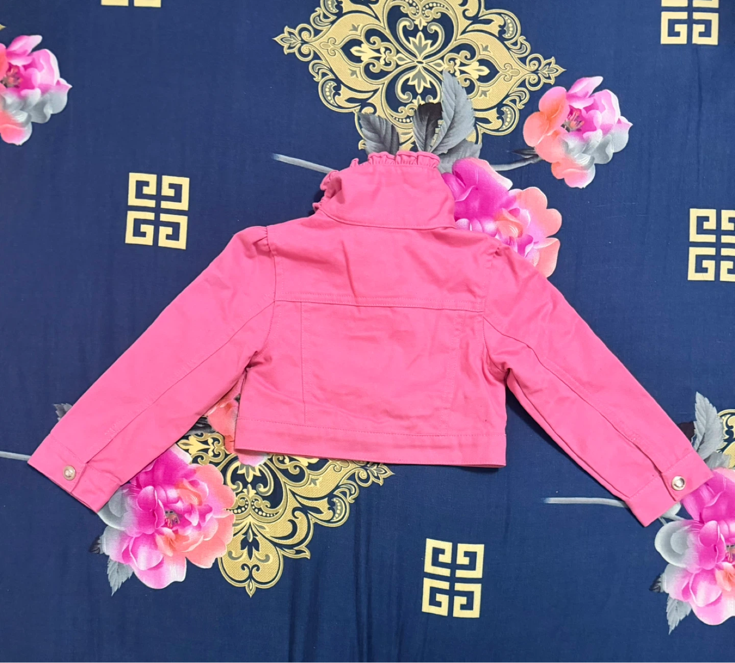 Girls' Pink Cropped Jacket with Hearts - photo 3