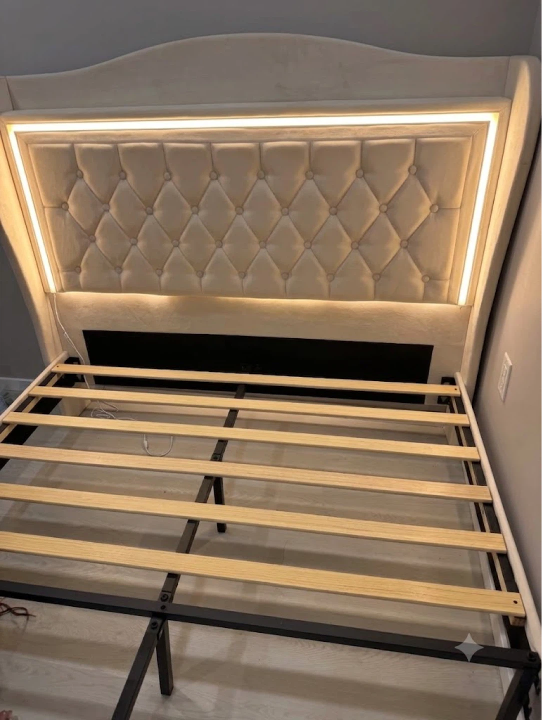 Elegant Queen Upholstered Bed Frame & Mattress Set - Excellent - photo 5