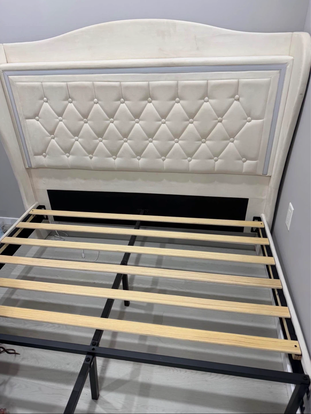 Elegant Queen Upholstered Bed Frame & Mattress Set - Excellent - photo 2