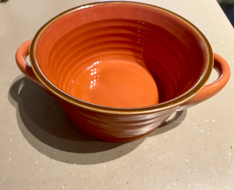 Orange Ceramic Bowl with Handles