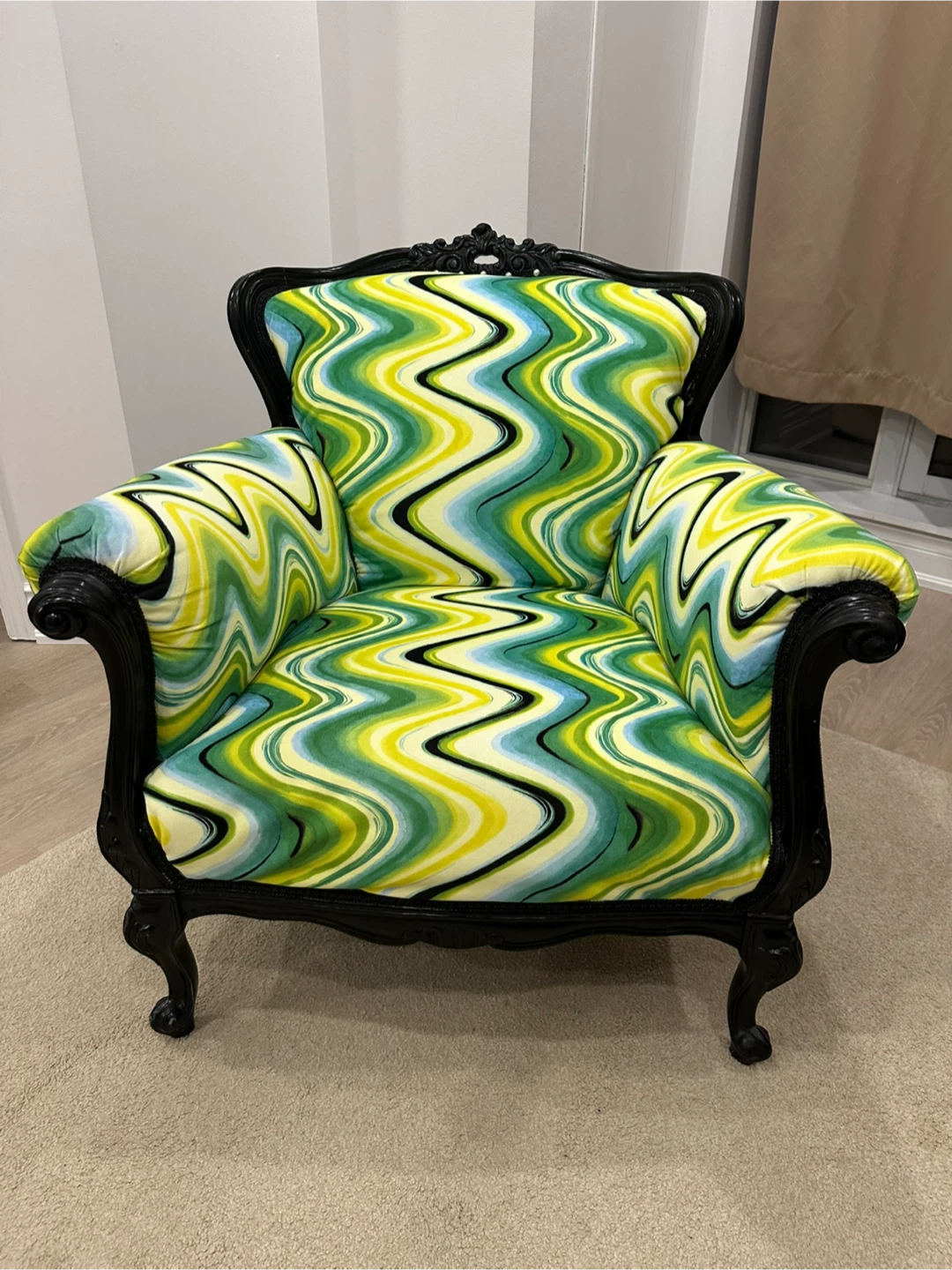 Ornate Armchair with Swirl Pattern Upholstery - photo 2