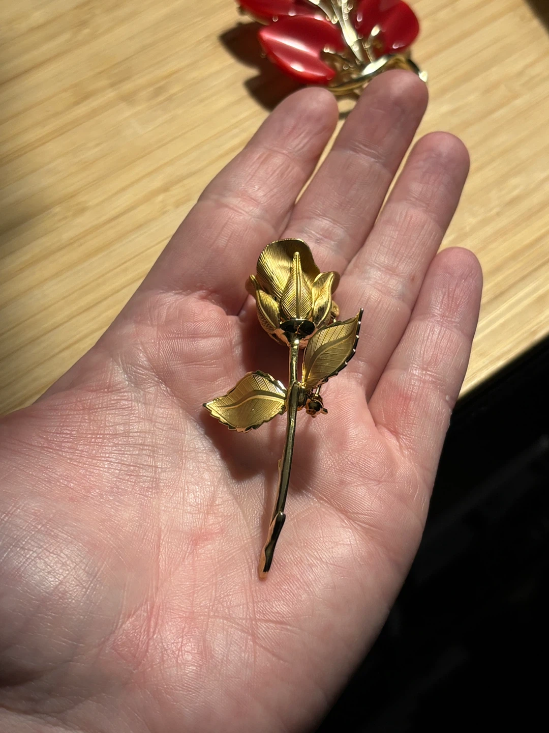 Giovanni Gold Tone Long Stem Rose Brooch Pin 1960s VTG - photo 4