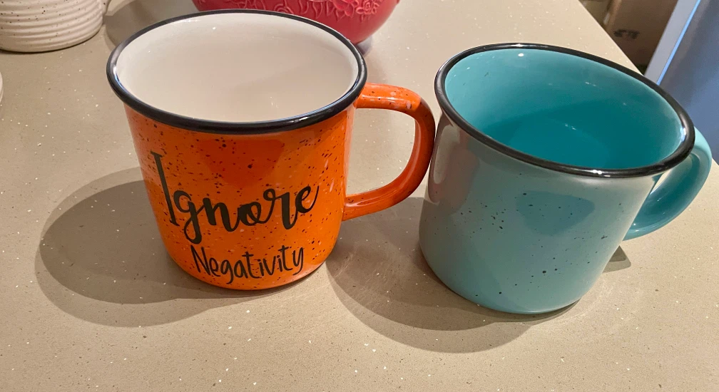 Orange Camp Mug with "Ignore Negativity" text