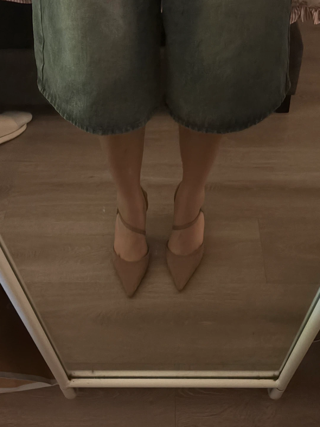 Women's Tan Pointed Toe Heels with Ankle Strap