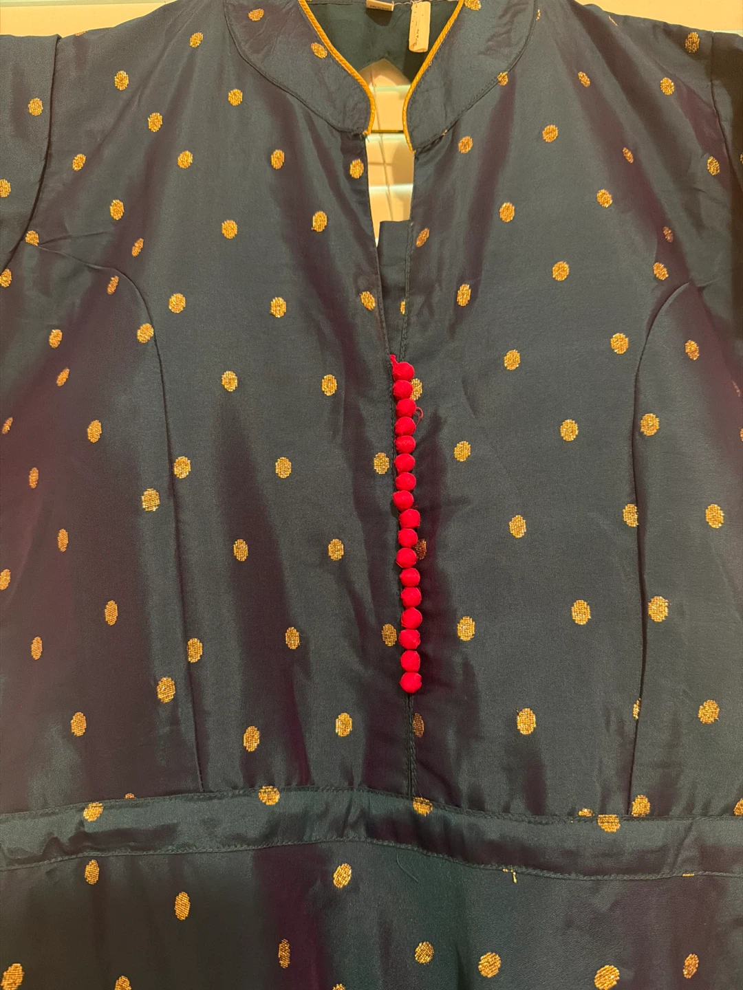 Blue Maxi Dress with Gold Polka Dots - photo 2