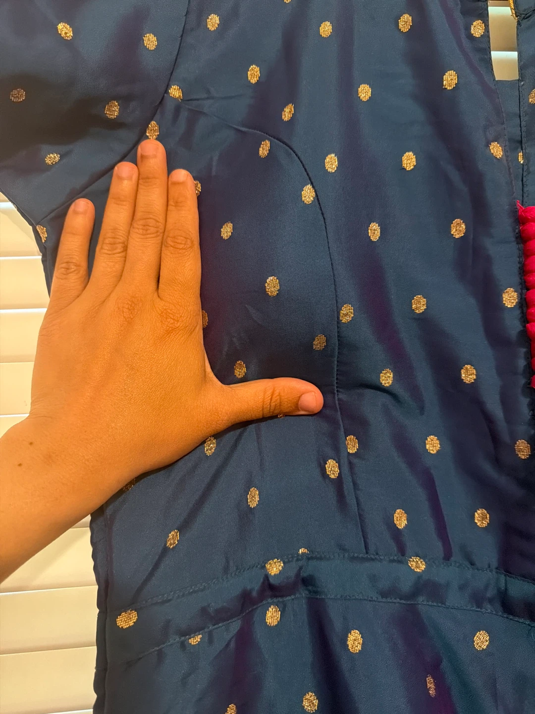 Blue Maxi Dress with Gold Polka Dots - photo 3