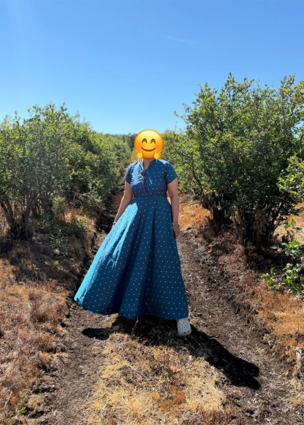 Blue Maxi Dress with Gold Polka Dots - photo 4
