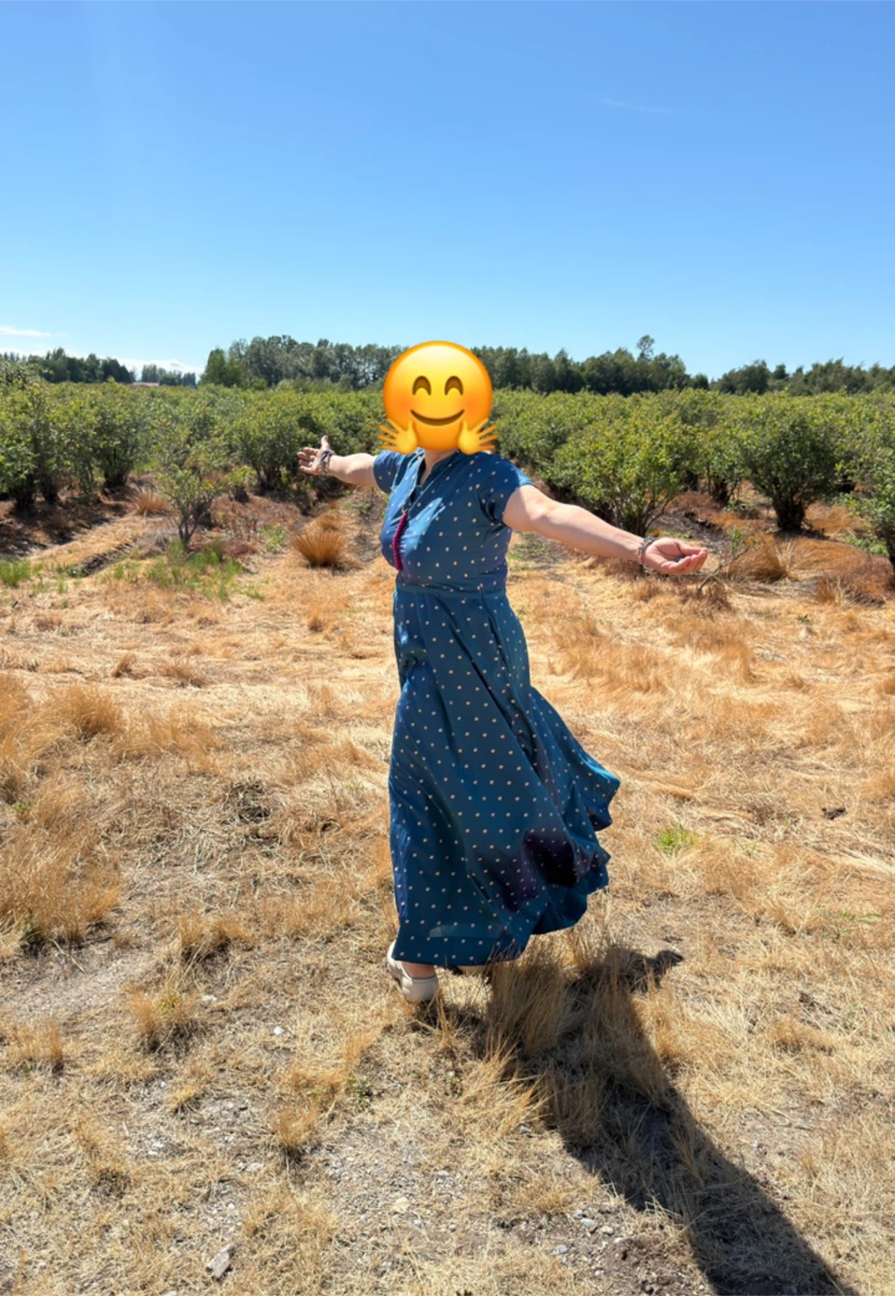 Blue Maxi Dress with Gold Polka Dots - photo 5