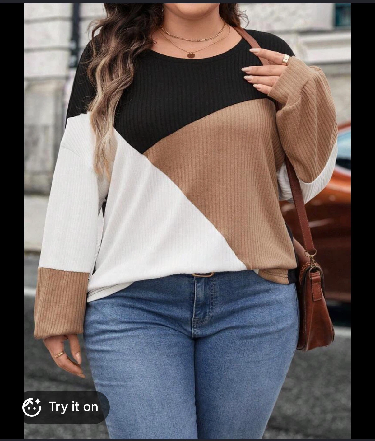 Colorblock Ribbed Long Sleeve Sweater