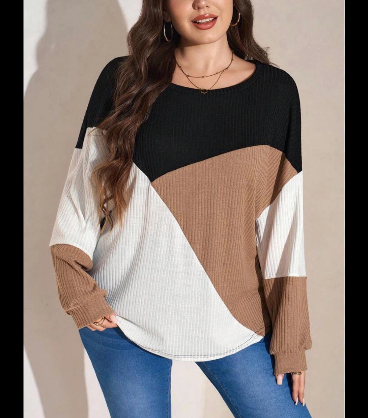 Colorblock Ribbed Long Sleeve Sweater - photo 2