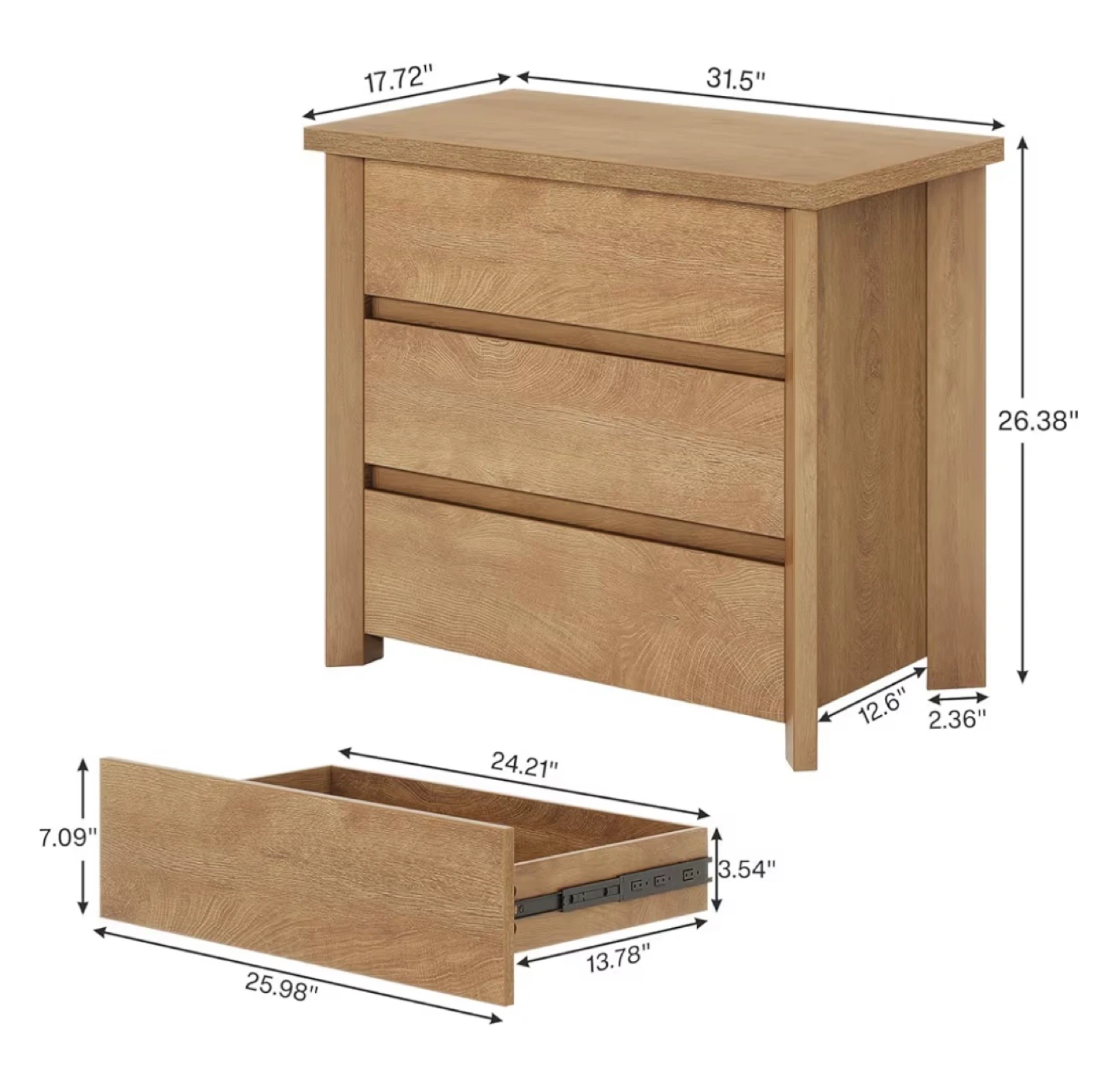 Brand new- 3 Drawer Wood Nightstand - Rustic Brown - photo 3