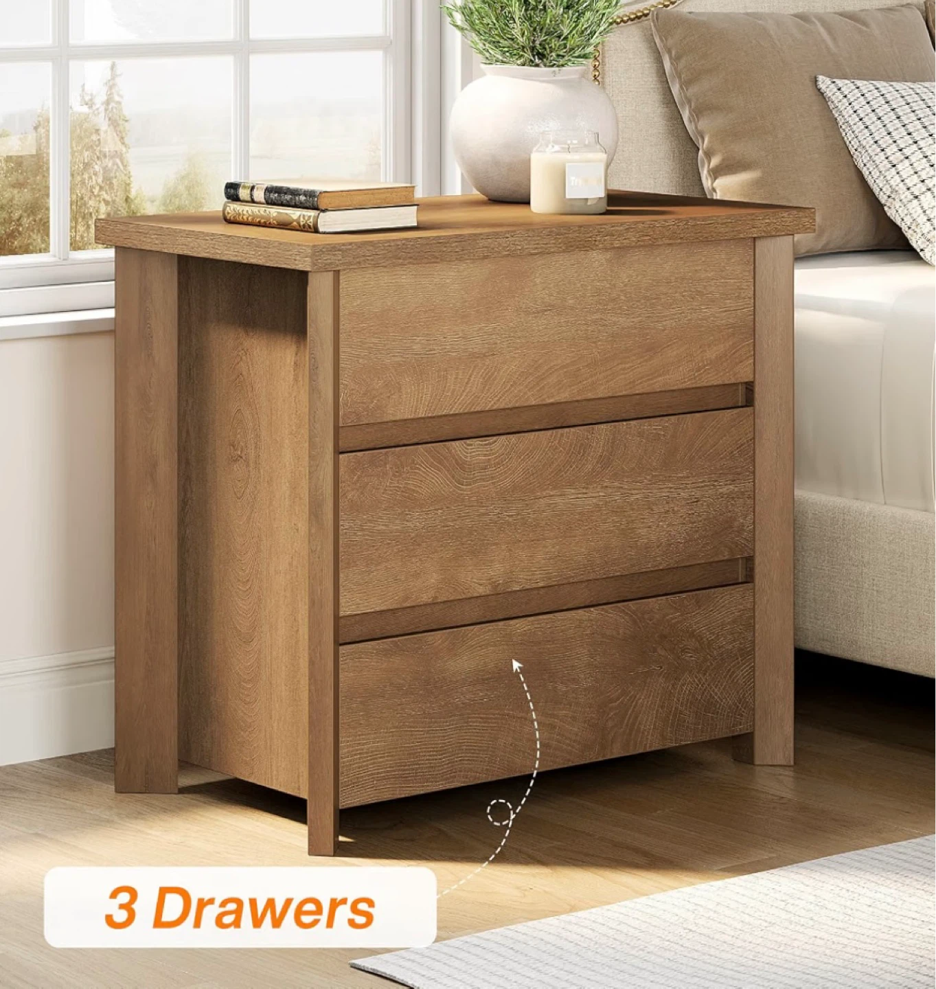 Brand new- 3 Drawer Wood Nightstand - Rustic Brown - photo 5