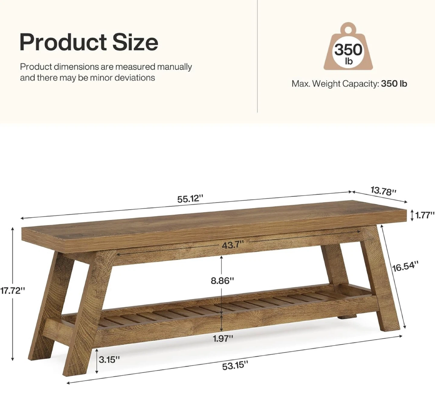 Brand new- Rustic Oak Entryway Bench with Shoe Shelf - photo 3