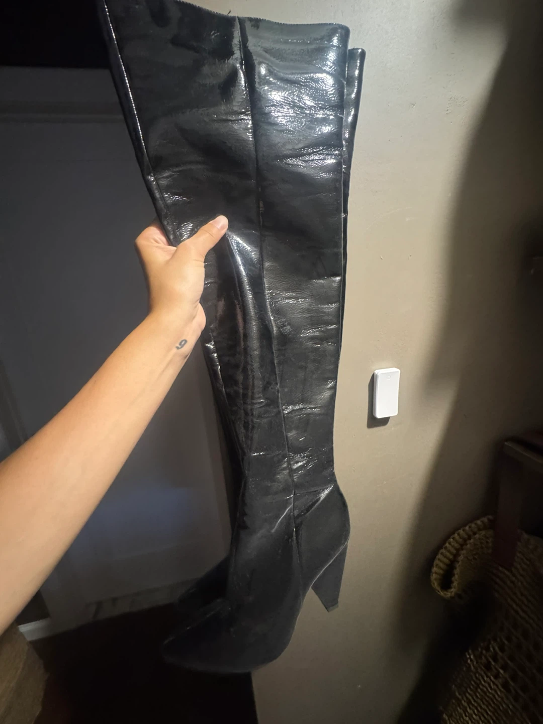 Black Patent Leather Knee-High Boots