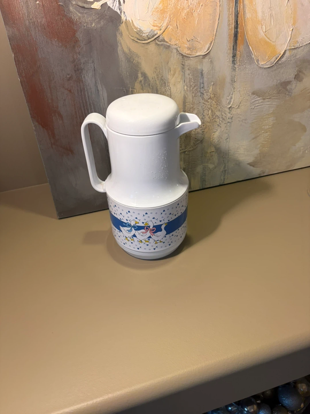 Vintage White Thermos with Duckling Design