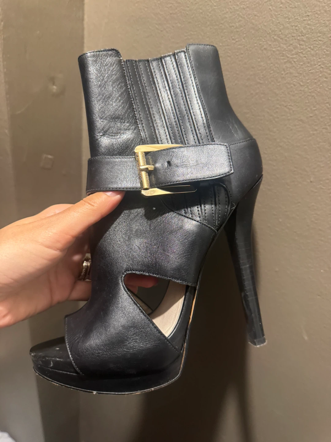 Michael Kors Black Leather Peep Toe Ankle Boots