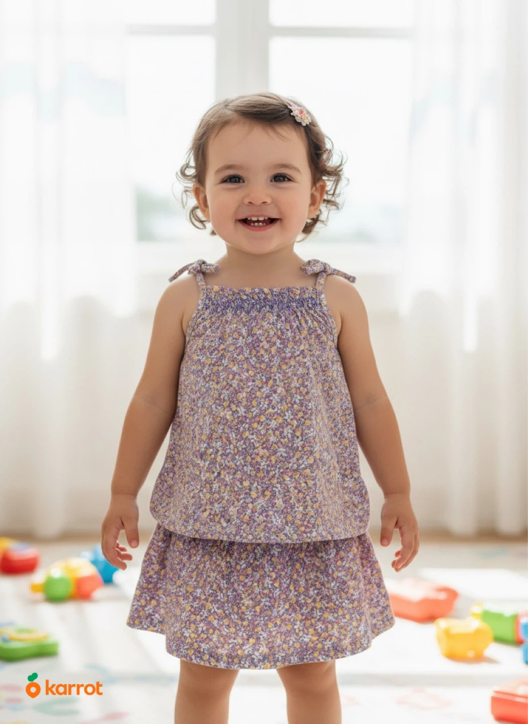 Girls Floral Tank Top and Skirt Set
