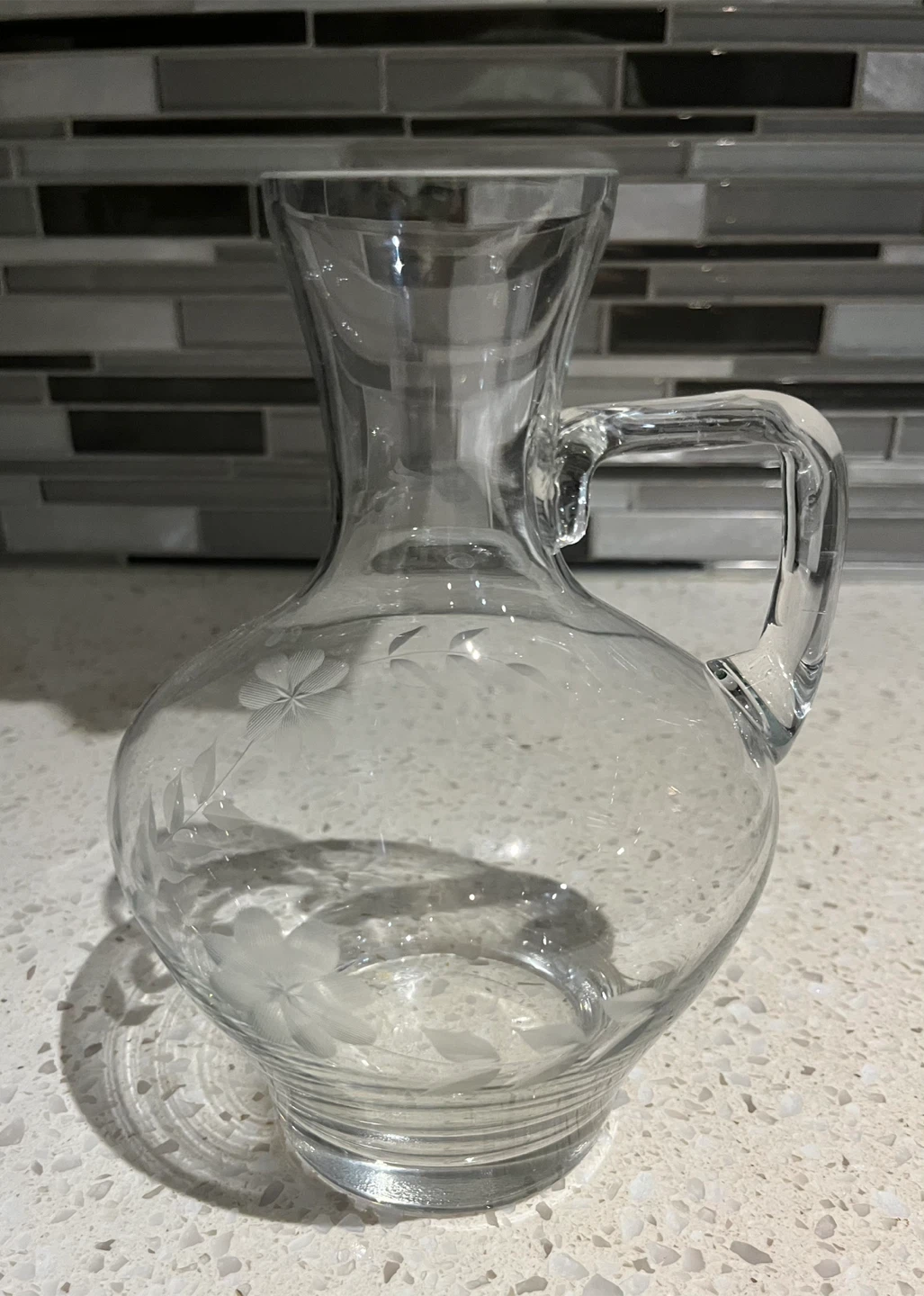 Vintage Etched Glass Pitcher
