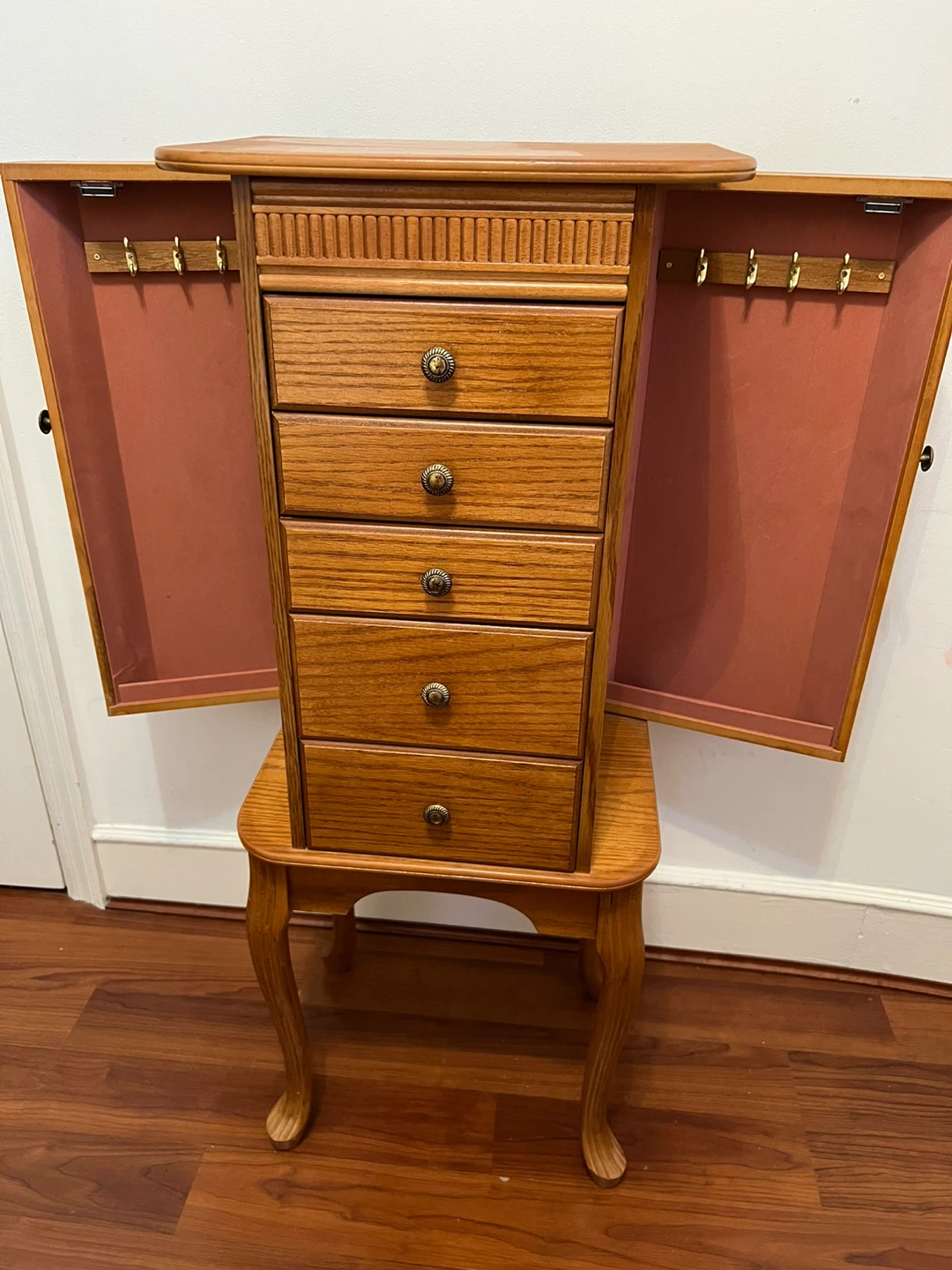Wooden Jewelry Armoire with 5 Drawers lift-up lid with mirror - photo 3