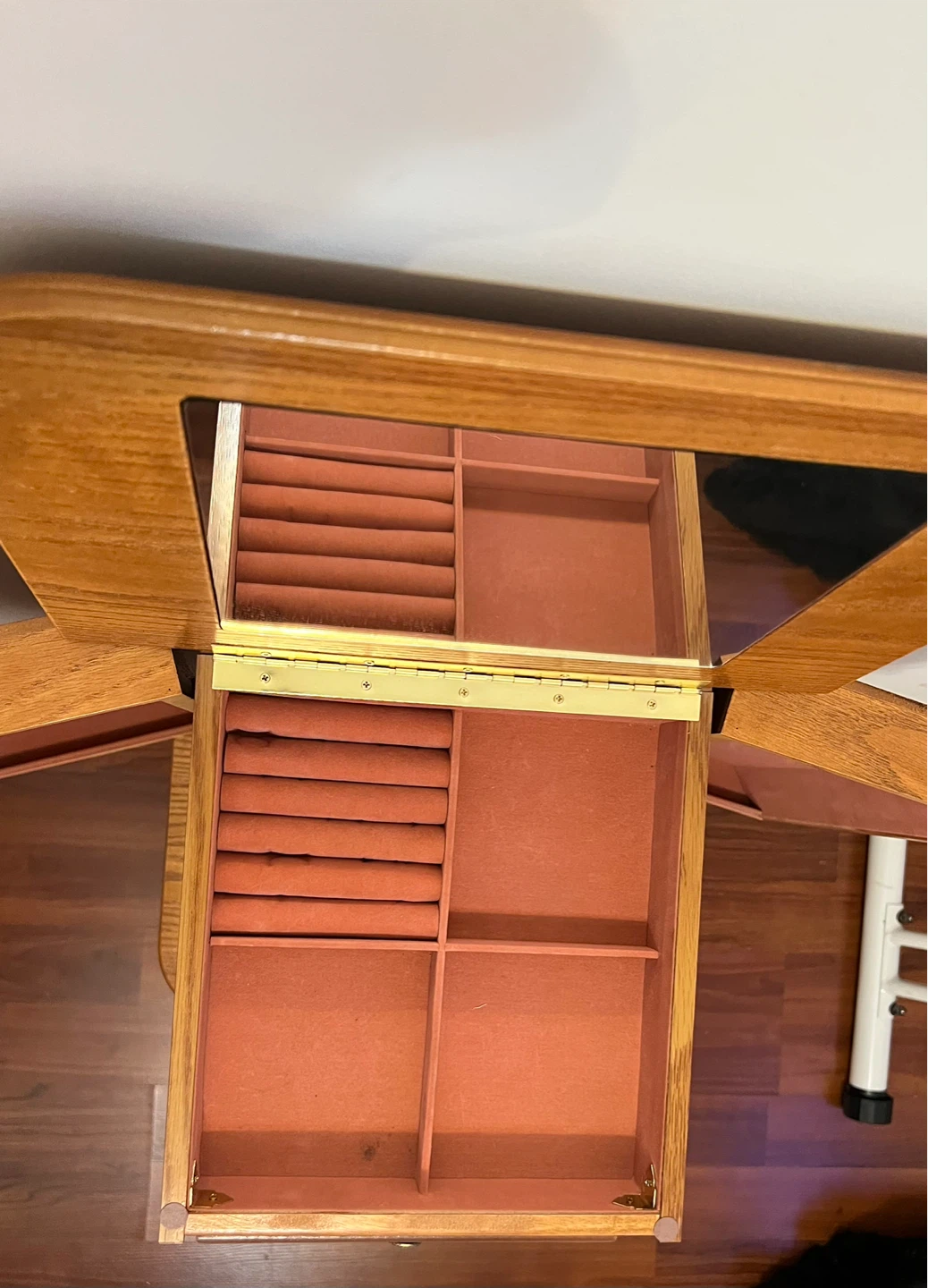 Wooden Jewelry Armoire with 5 Drawers lift-up lid with mirror - photo 4