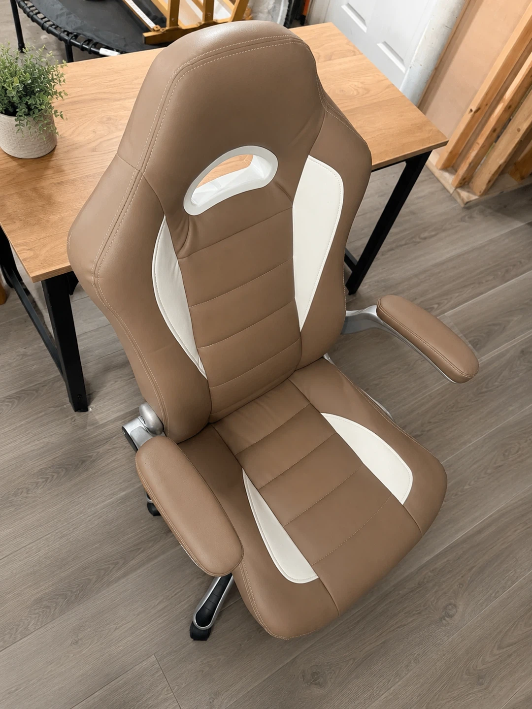 Brown and White Racing Style Office Chair