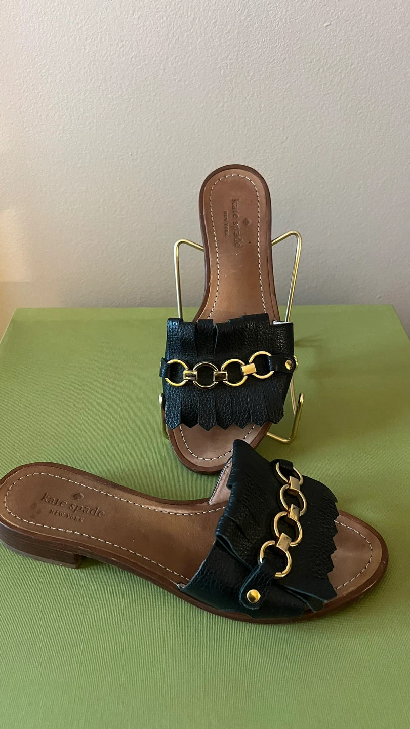 Size 8M Kate Spade “Brie” Black Leather Sandals - photo 3