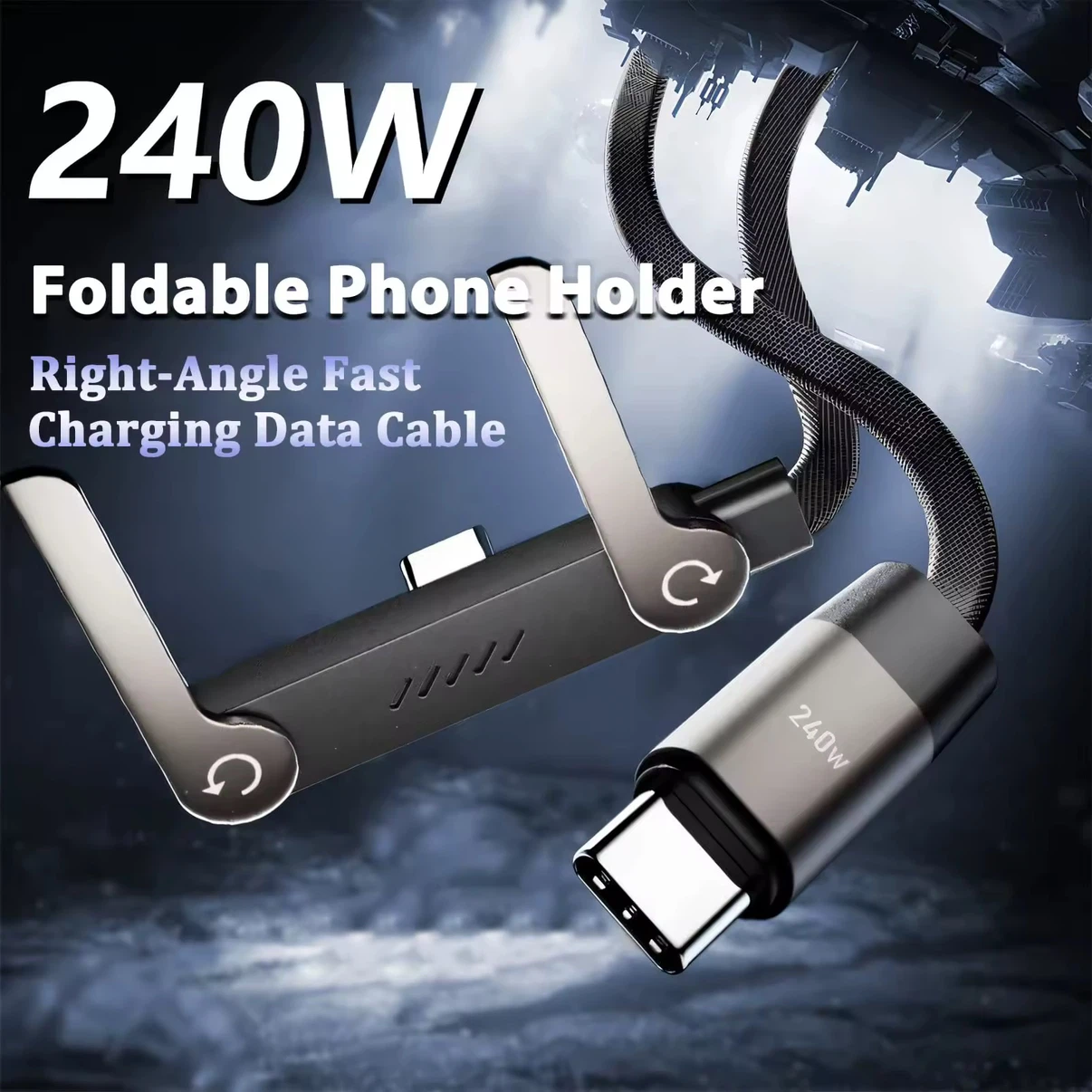 240W Foldable Phone Holder Right-Angle Fast Charging Data Cable - photo 2