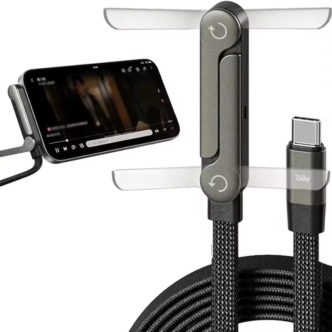 240W Foldable Phone Holder Right-Angle Fast Charging Data Cable - photo 3