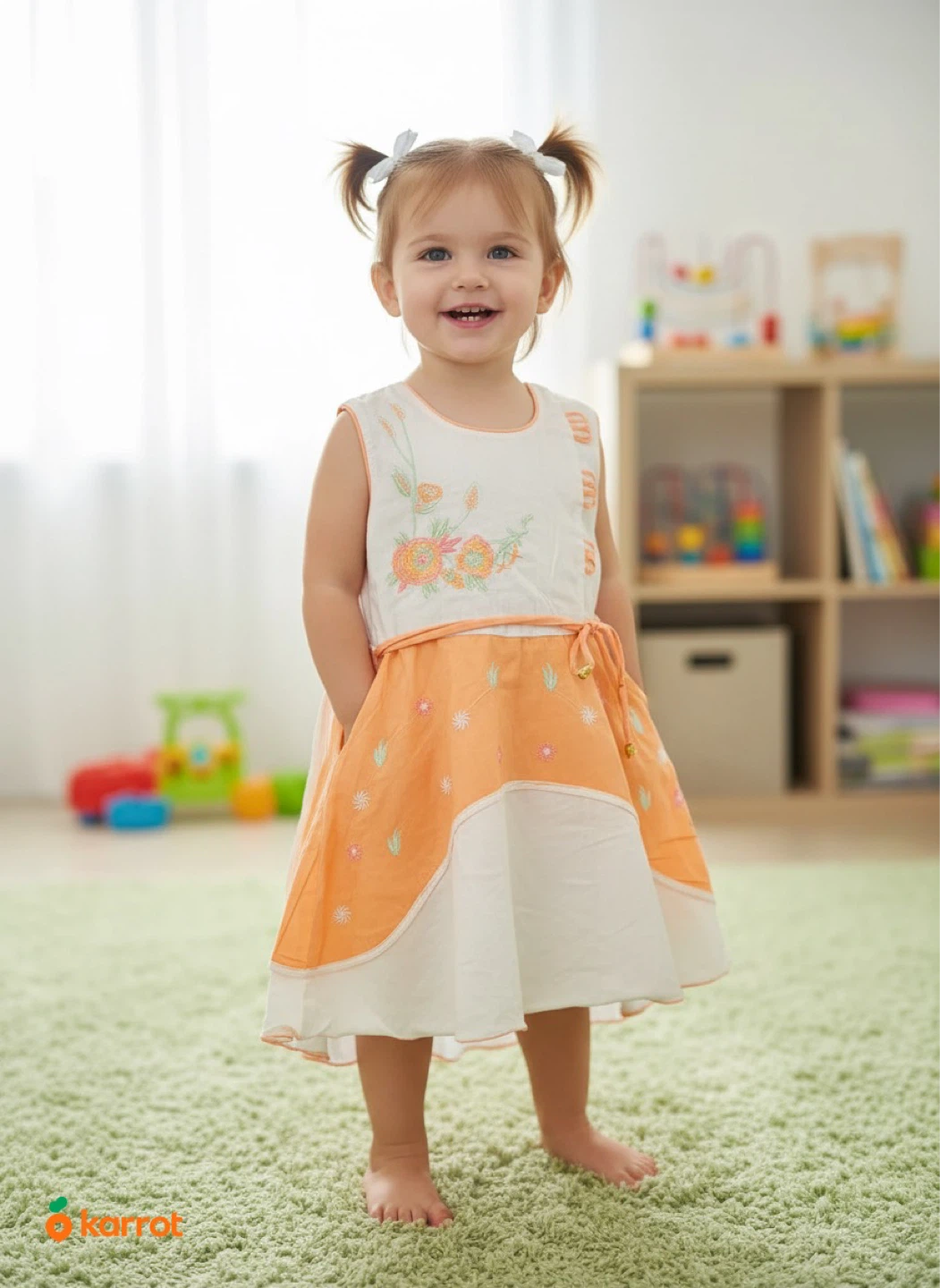 Girls Orange and White Dress