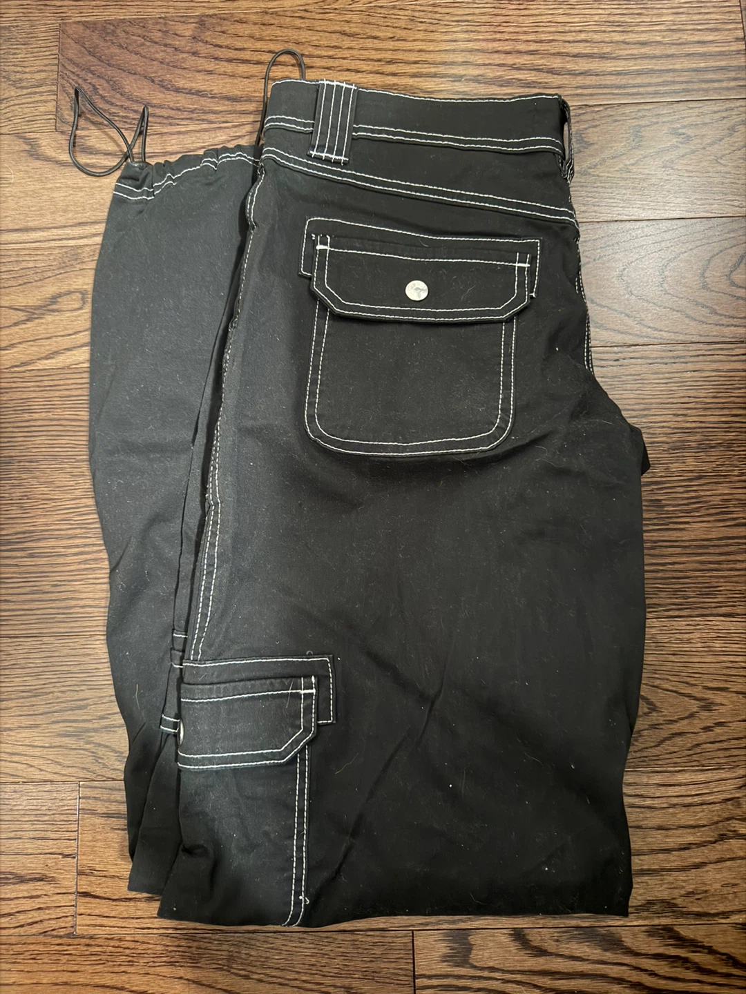 Refuge Cargo Pants - Black with White Stitching