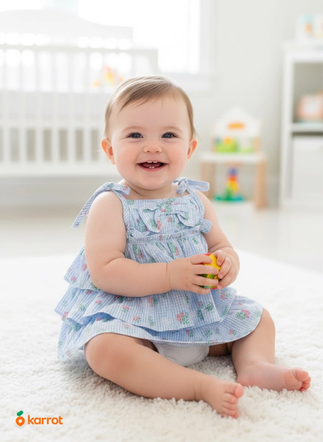 Baby Girl Blue Gingham Ruffle Dress & Bloomers Set